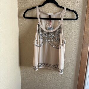RAGA Beige Tank‎ Top with Silver Embellishments